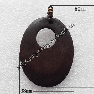 Wooden Jewelery Pendant, Flat Oval 50x38x5mm Hole:15mm, Sold by PC