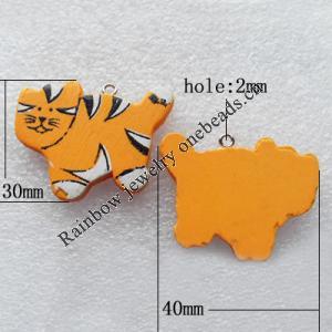 Wooden Jewelery Pendant, Animal 40x30x5mm Hole:2mm, Sold by PC