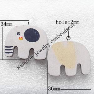 Wooden Jewelery Pendant, Elephant 36x34x4mm Hole:2mm, Sold by PC