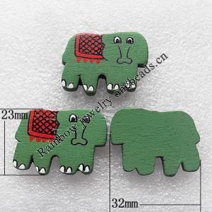 Wooden Jewelery Pendant, Elephant 32x23x4mm Hole:2mm, Sold by PC