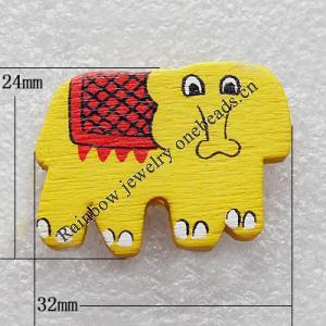 Wooden Jewelery Pendant, Elephant 32x23x4mm Hole:2mm, Sold by PC