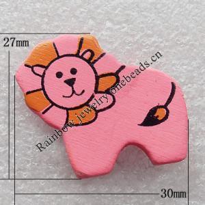 Wooden Jewelery Pendant, Animal 30x27x4mm Hole:2mm, Sold by PC