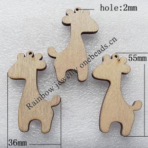 Wooden Jewelery Pendant, Animal 55x36mm Hole:2mm, Sold by PC
