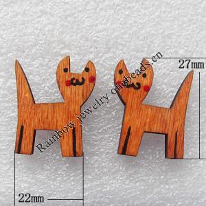 Wooden Jewelery Pendant, Animal 27x22x4mm Hole:1mm, Sold by PC