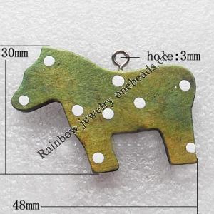 Wooden Jewelery Pendant, Animal 48x30x5mm Hole:3mm, Sold by PC