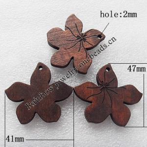 Wooden Jewelery Pendant, Flower 41x47x5mm Hole:2mm, Sold by PC