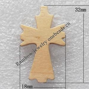 Wooden Jewelery Pendant, Cross 32x18x5mm Hole:1mm, Sold by PC