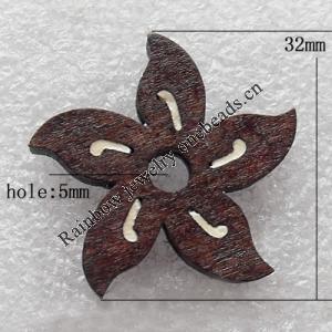 Wooden Jewelery Pendant, Flower 32x4mm Hole:5mm, Sold by PC