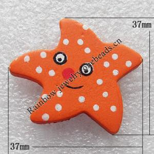 Wooden Jewelery Pendant, Star 37mm Hole:1mm, Sold by PC