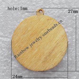 Wooden Jewelery Pendant, Flat Round 27x24x2mm Hole:1mm, Sold by PC