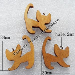 Wooden Jewelery Pendant, Animal 30x34mm Hole:2mm, Sold by PC