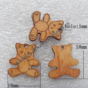 Wooden Jewelery Pendant, Animal 18x18x2mm Hole:1mm, Sold by PC