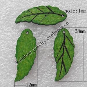 Wooden Jewelery Pendant, Leaf 28x12x2mm Hole:1mm, Sold by PC