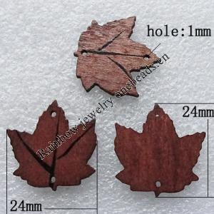 Wood Button，Leaf 24x24x2mm Hole:1mm, Sold by PC