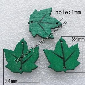 Wood Button，Leaf 24x24x2mm Hole:1mm, Sold by PC