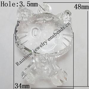 Transparent Acrylic Pendant, Animal 48x34mm Hole:3.5mm, Sold by Bag 