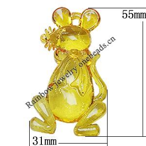 Transparent Acrylic Pendant, Animal 55x31mm, Sold by Bag 