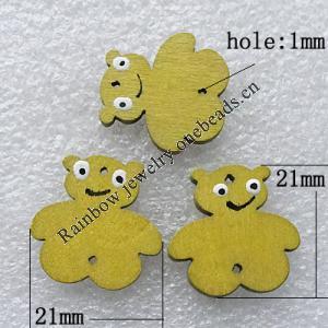 Wood Button，Animal 21x21x2mm Hole:1mm, Sold by PC