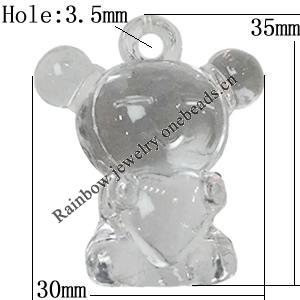 Transparent Acrylic Pendant, Animal 35x30mm Hole:3.5mm, Sold by Bag 