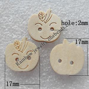 Wood Button，Apple 17x17mm Hole:2mm, Sold by PC
