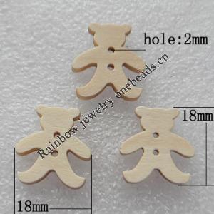 Wood Button，Animal 18x18mm Hole:2mm, Sold by PC