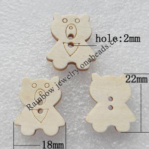 Wood Button，Animal 22x18mm Hole:2mm, Sold by PC