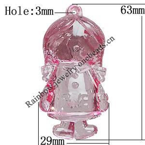 Transparent Acrylic Pendant, Children 63x29mm Hole:3mm, Sold by Bag 