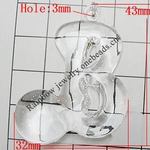 Transparent Acrylic Pendant, Letter 43x32mm Hole:3mm, Sold by Bag 