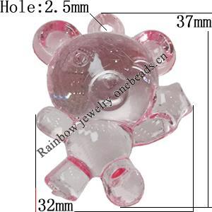 Transparent Acrylic Pendant, Animal 37x32mm Hole:2.5mm, Sold by Bag 