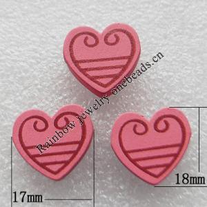Wood Jewelery Beads，Heart 17x18mm Hole:2mm, Sold by PC