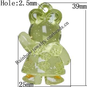 Transparent Acrylic Pendant, Animal 39x25mm Hole:2.5mm, Sold by Bag 