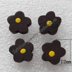 Wood Jewelery Beads，Flower 12x6mm Hole:1mm, Sold by PC