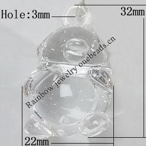 Transparent Acrylic Pendant, Animal 32x22mm Hole:3mm, Sold by Bag 