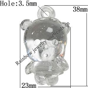 Transparent Acrylic Pendant, Animal 38x23mm Hole:3.5mm, Sold by Bag 