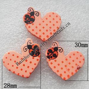 Wood Jewelery Beads，Heart 28x30mm Hole:1.5mm, Sold by PC