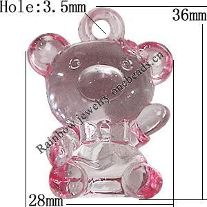 Transparent Acrylic Pendant, Animal 36x28mm Hole:3.5mm, Sold by Bag 