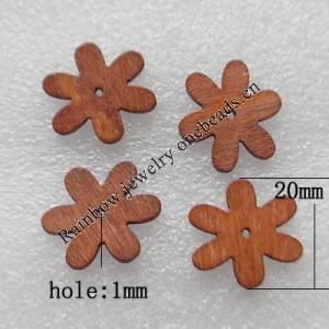 Wood Jewelery Beads，Flower 20x2mm Hole:1mm, Sold by PC