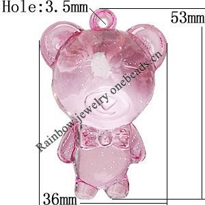 Transparent Acrylic Pendant, Animal 53x36mm Hole:3.5mm, Sold by Bag 