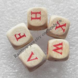 Wooden Jewelery Beads,Mix Letters, Cube 16mm Hole:3mm, Sold by PC