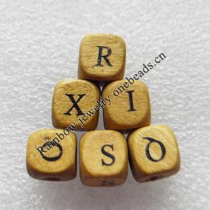 Wooden Jewelery Beads,Mix Letters, Cube 10mm Hole:3mm, Sold by PC