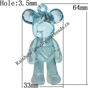 Transparent Acrylic Pendant, Animal 64x33mm Hole:3.5mm, Sold by Bag 