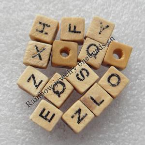 Wooden Jewelery Beads,Mix Letters, Cube 10mm Hole:3mm, Sold by PC