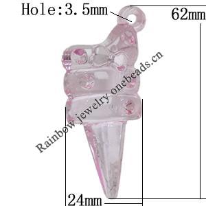 Transparent Acrylic Pendant, 62x24mm Hole:3.5mm, Sold by Bag 