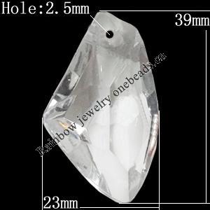 Transparent Acrylic Pendant, Nugget 39x23mm Hole:2.5mm, Sold by Bag 