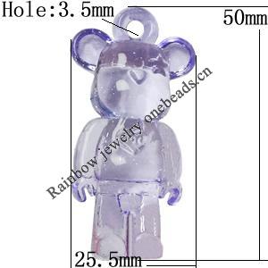 Transparent Acrylic Pendant, Animal 50x25.5mm Hole:3.5mm, Sold by Bag 