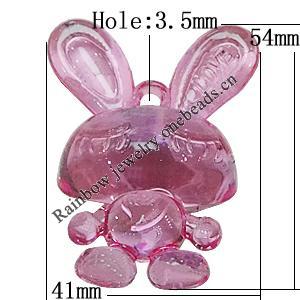 Transparent Acrylic Pendant, Animal 54x41mm Hole:3.5mm, Sold by Bag 