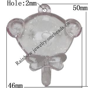 Transparent Acrylic Pendant, Animal 50x46mm Hole:2mm, Sold by Bag 