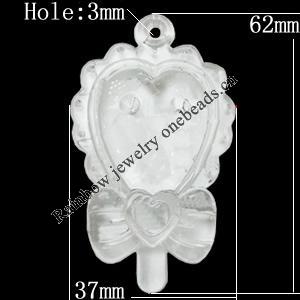 Transparent Acrylic Pendant, Animal 62x37mm Hole:3mm, Sold by Bag 