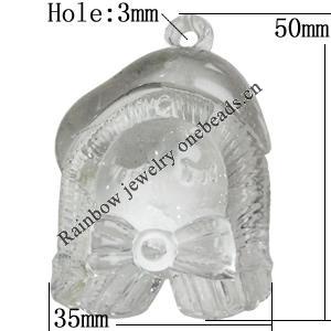 Transparent Acrylic Pendant, 50x35mm Hole:3mm, Sold by Bag 