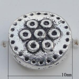 Bead Zinc Alloy Jewelry Findings Lead-free, Flat Round 10mm Hole:1mm, Sold by Bag